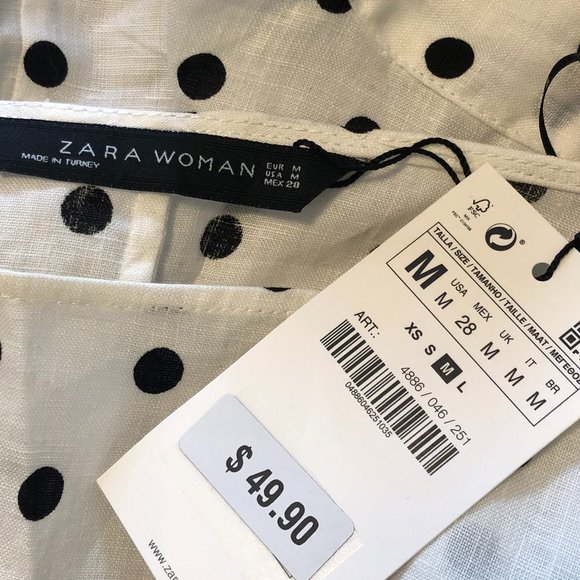 Zara Polka Dot Tie Back Wrap Linen Top Blouse - Picture 10 of 13